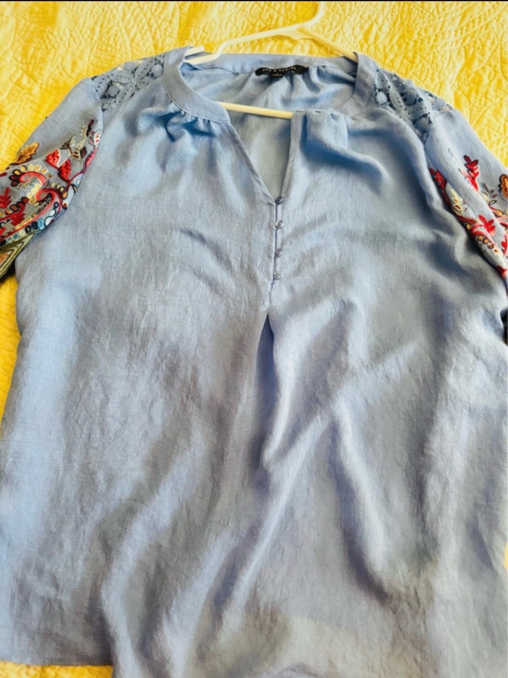 Zac & Rachel Sky Blue Tunic with Embroidered Sleeves